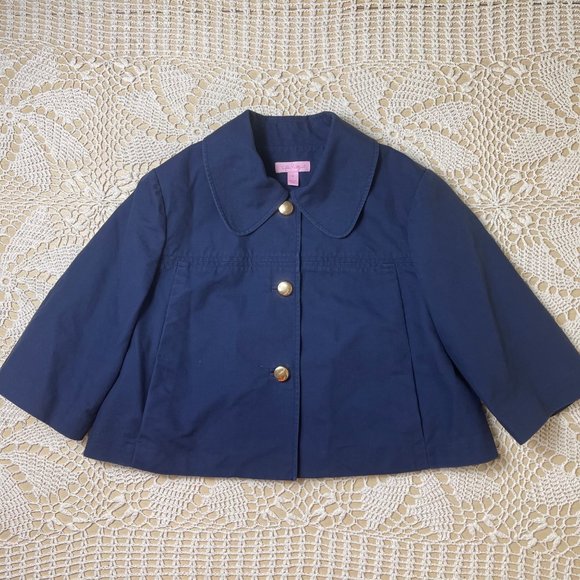 Lilly Pulitzers Girls 6 Years Navy Blue Blazer Boxy Collared Jacket - Picture 1 of 6